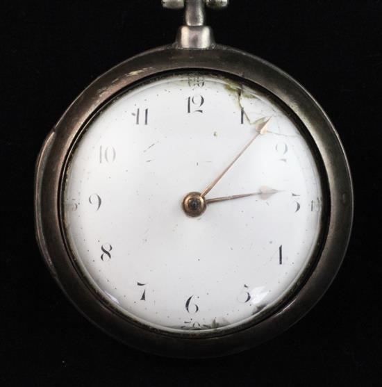 A George III silver pair cased keywind verge pocket watch by Thos Strange, Kingston,